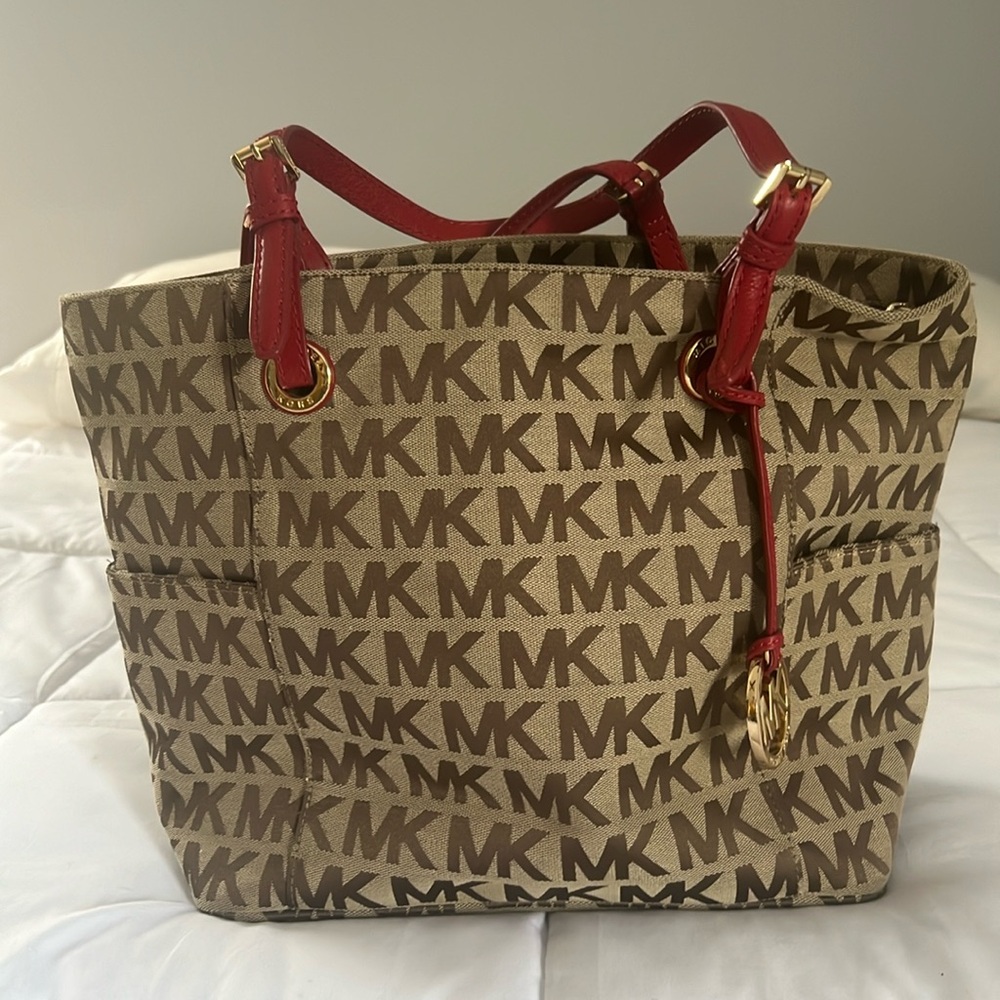 Michael Kors Brown, Tan, and Red Tote